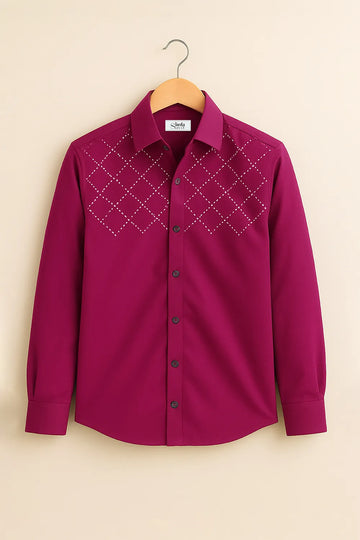 Men’s Classic Maroon Shirt with Subtle White Dot Embellishments