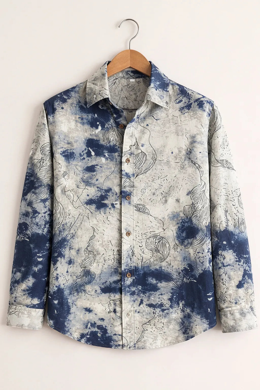 Men's Indigo Artistic Texture Design Shirt
