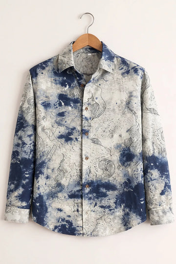Men's Indigo Artistic Texture Design Shirt