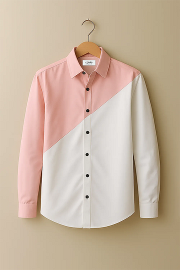 Men’s Contemporary Colorblock Elegance Shirt with Soft Pink & Off White Fusion in Minimalist Design