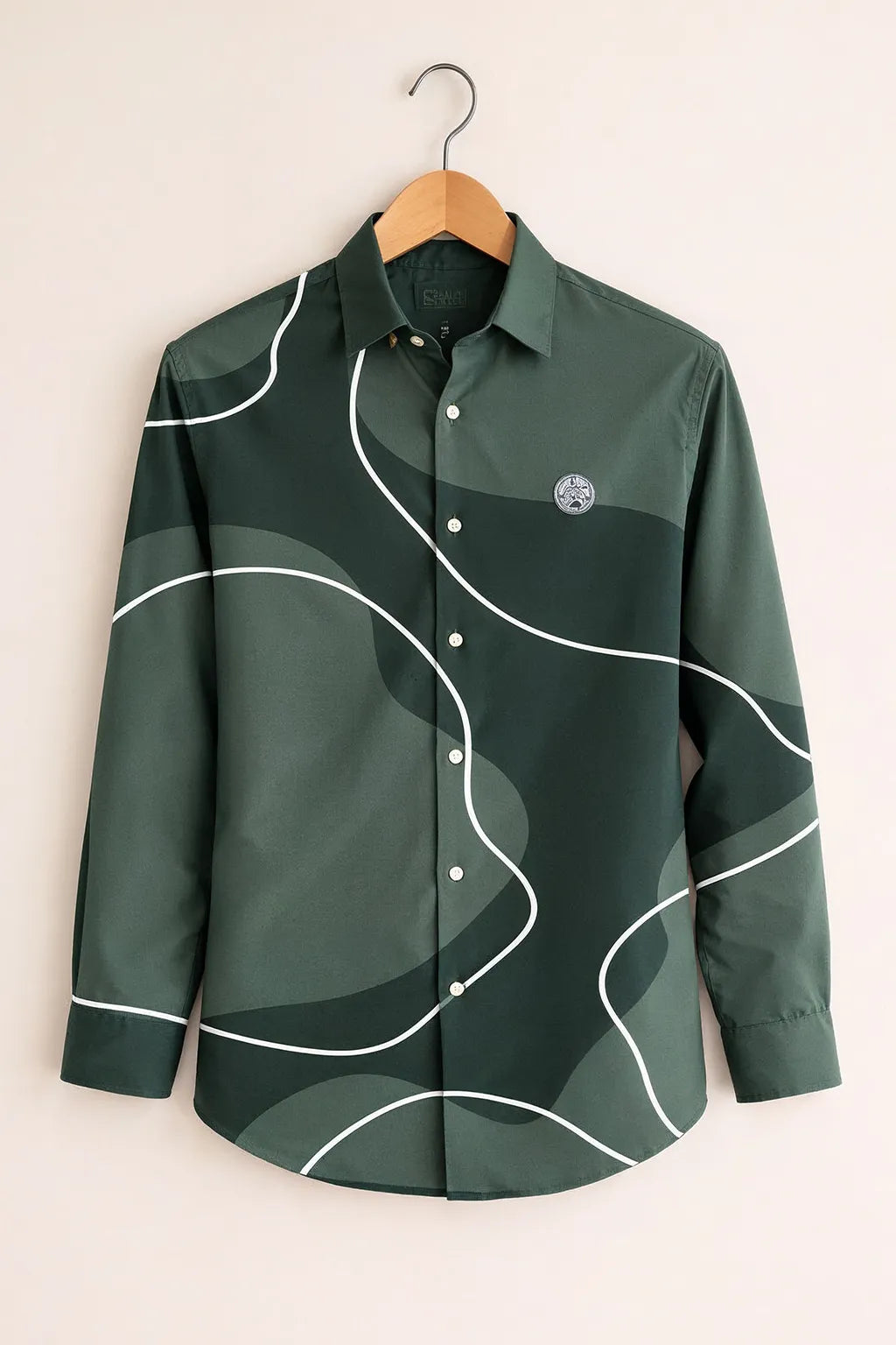 Abstract Wave Print Olive Green Premium Shirt