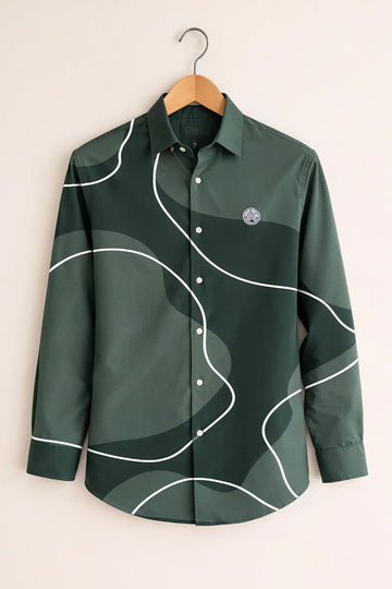 Abstract Wave Print Olive Green Premium Shirt