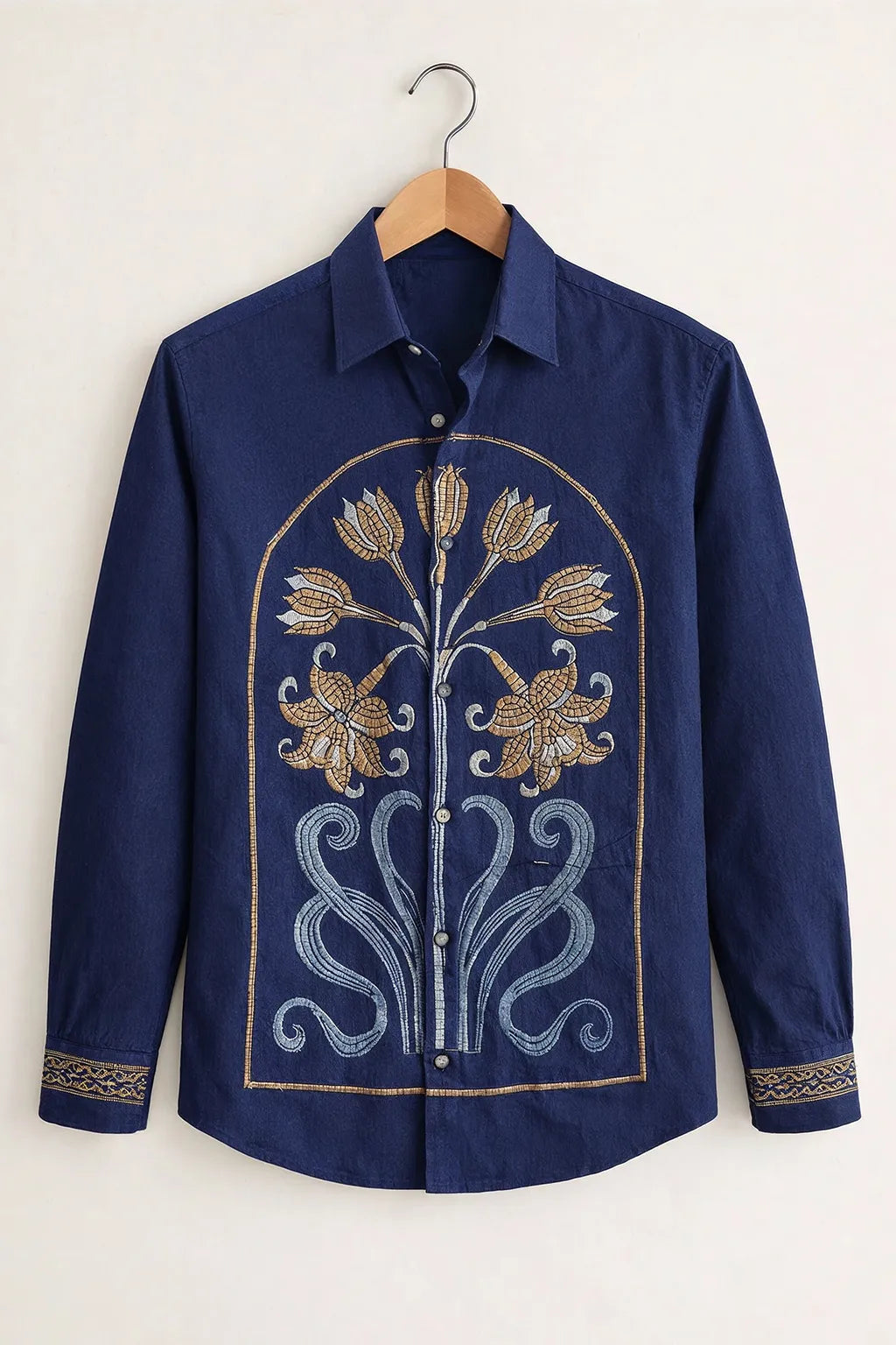 Men's Royal Floral Embroidery Shirt
