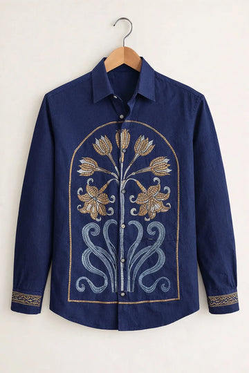 Men's Royal Floral Embroidery Shirt