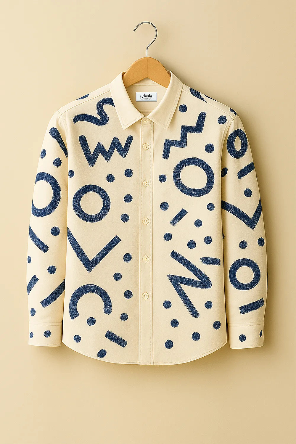 Men’s Beige Doodle with Bold Navy Abstract Pattern Printed Shirt