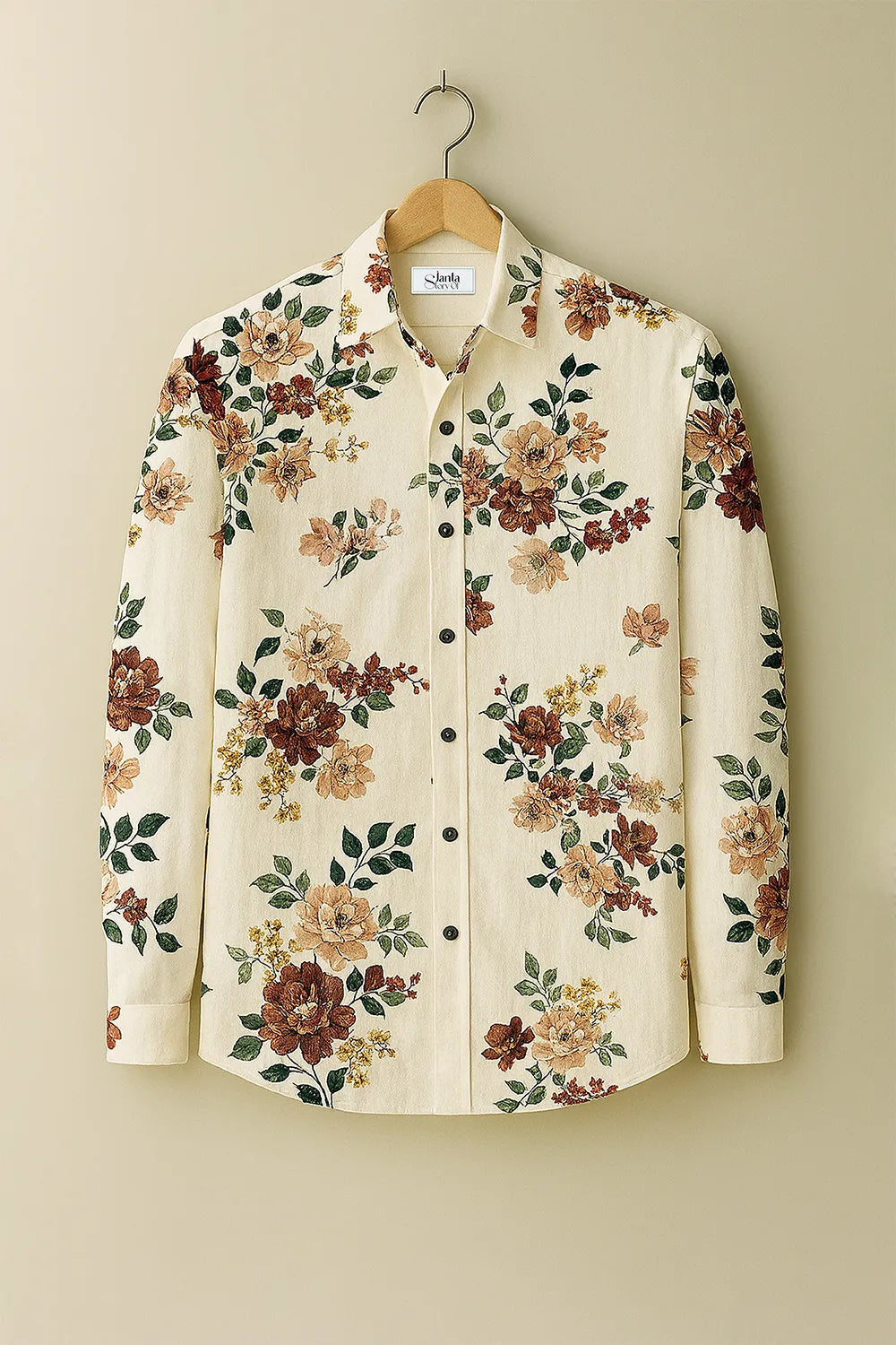 Vintage Blossom Cream Floral Shirt Elegant Cotton Shirt with Classic Botanical Print