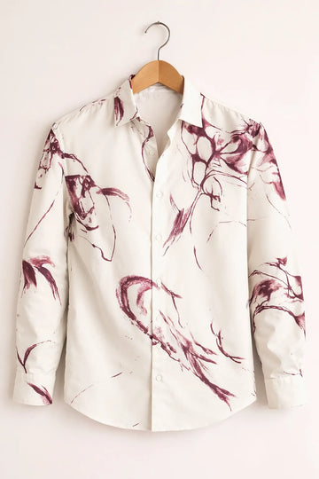 Men's Ivory Abstract Brush Print Shirt