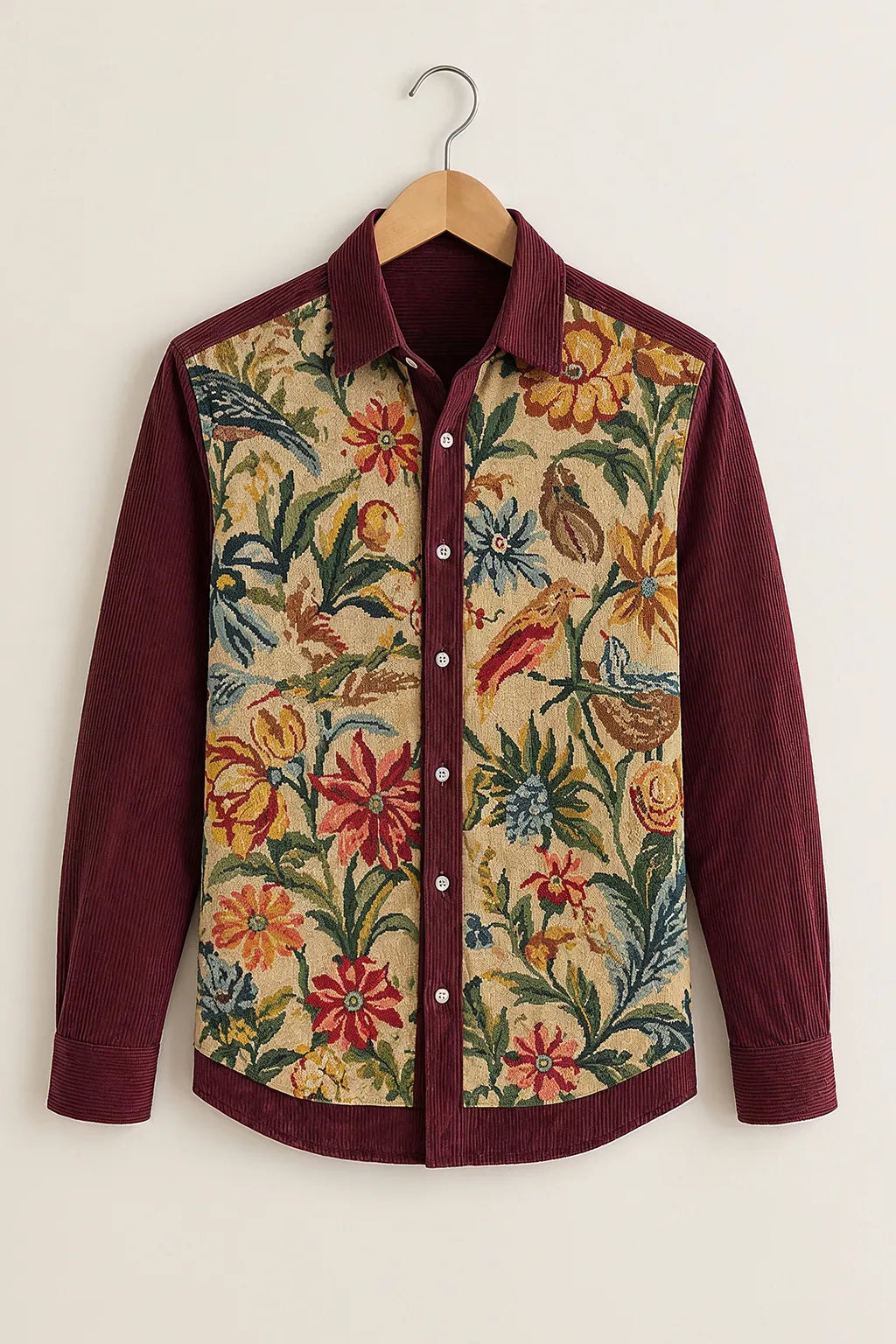 Men's Maroon Vintage Floral Tapestry Printed Shirt