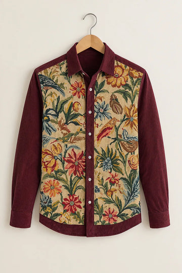 Men's Maroon Vintage Floral Tapestry Printed Shirt