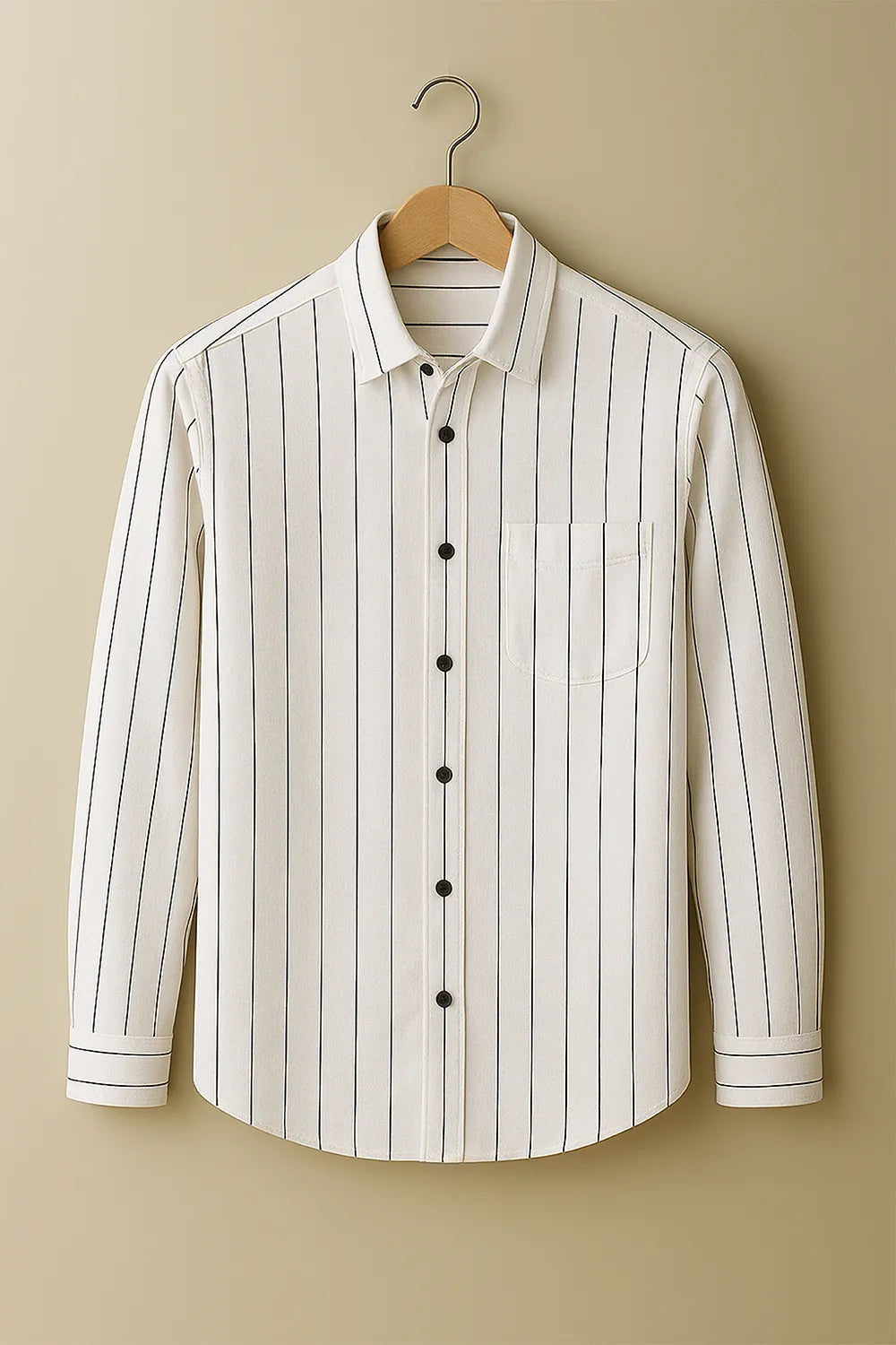 Men’s White Shirt with Classic Black Vertical Pinstripes