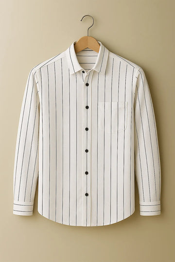 Men’s White Shirt with Classic Black Vertical Pinstripes