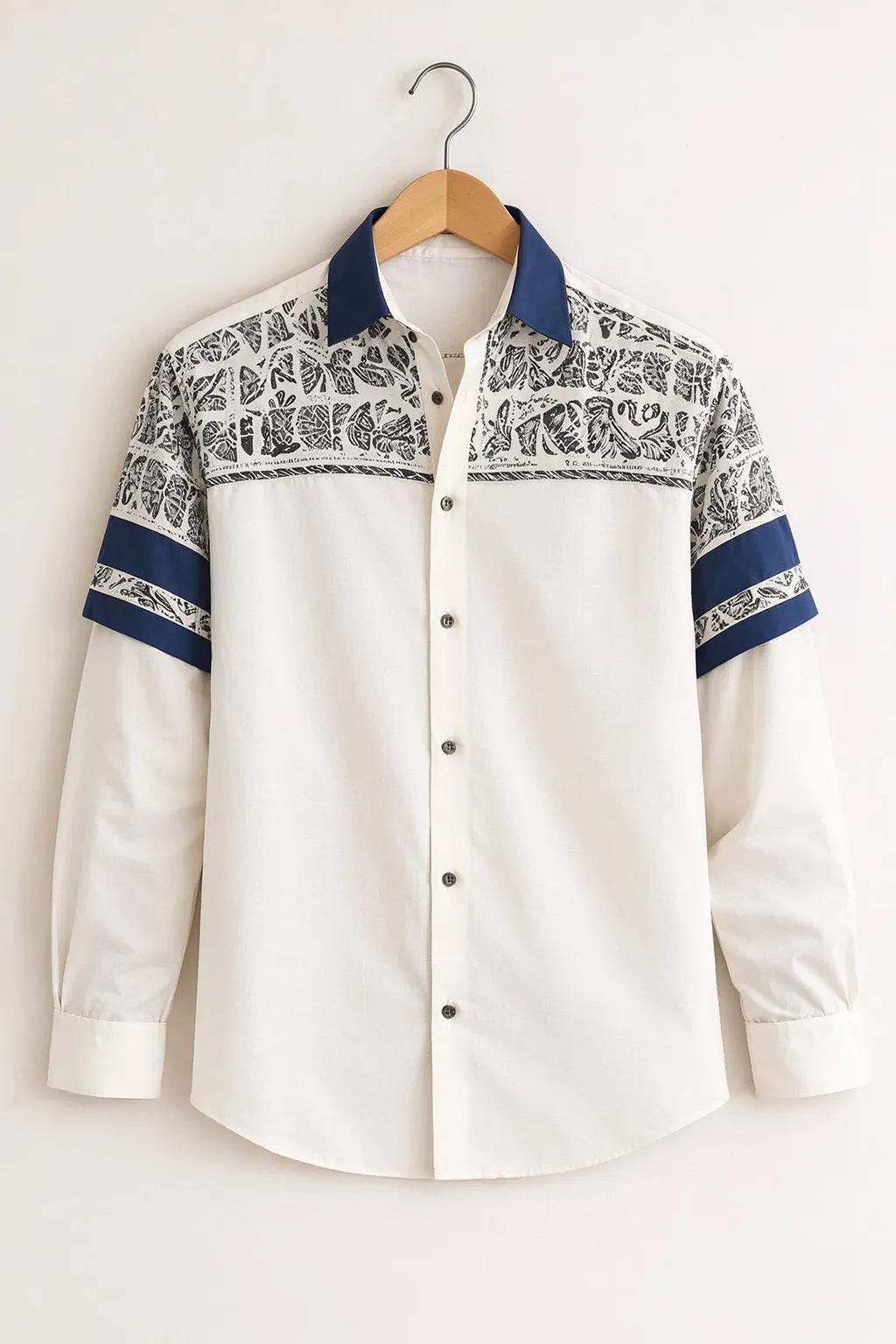 Tribal Panel Contrast Collar White Premium Shirt