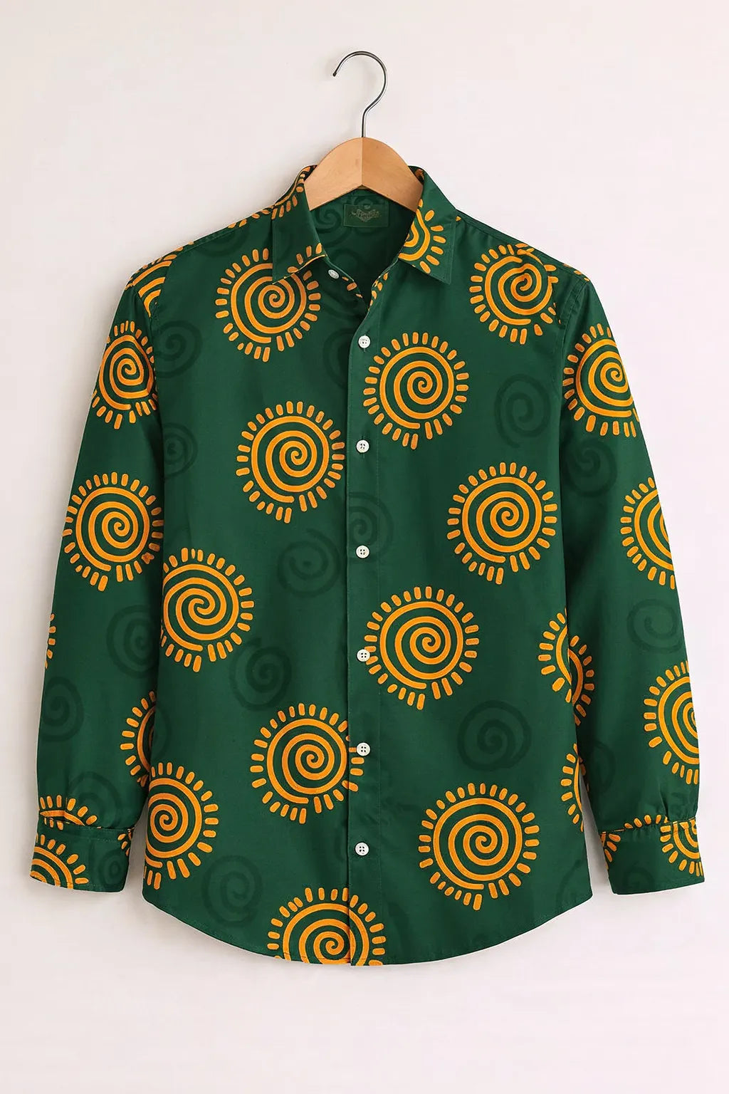 Spiral Sun Motif Print Green Premium Shirt