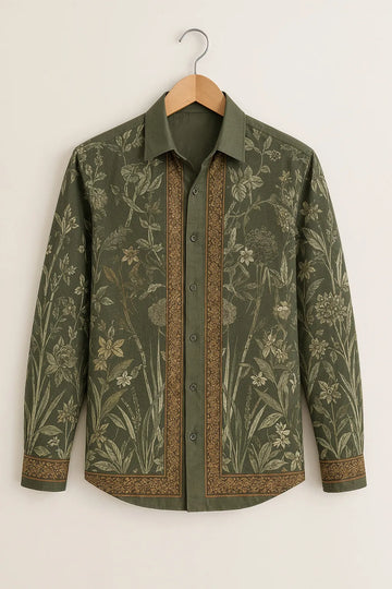 Men's Olive Royal Floral Printed Shirt