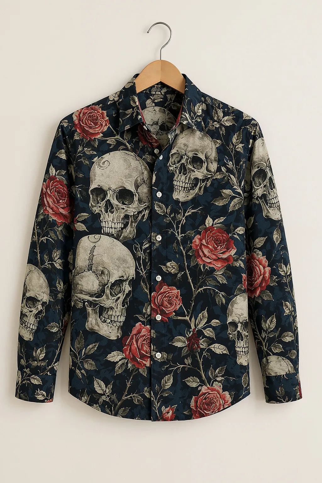 Men's Gothic Skull Rose Printed Shirt