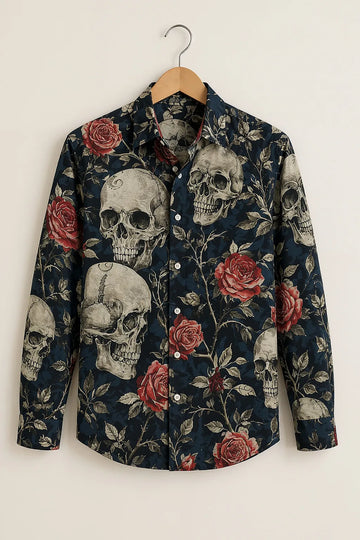 Men's Gothic Skull Rose Printed Shirt