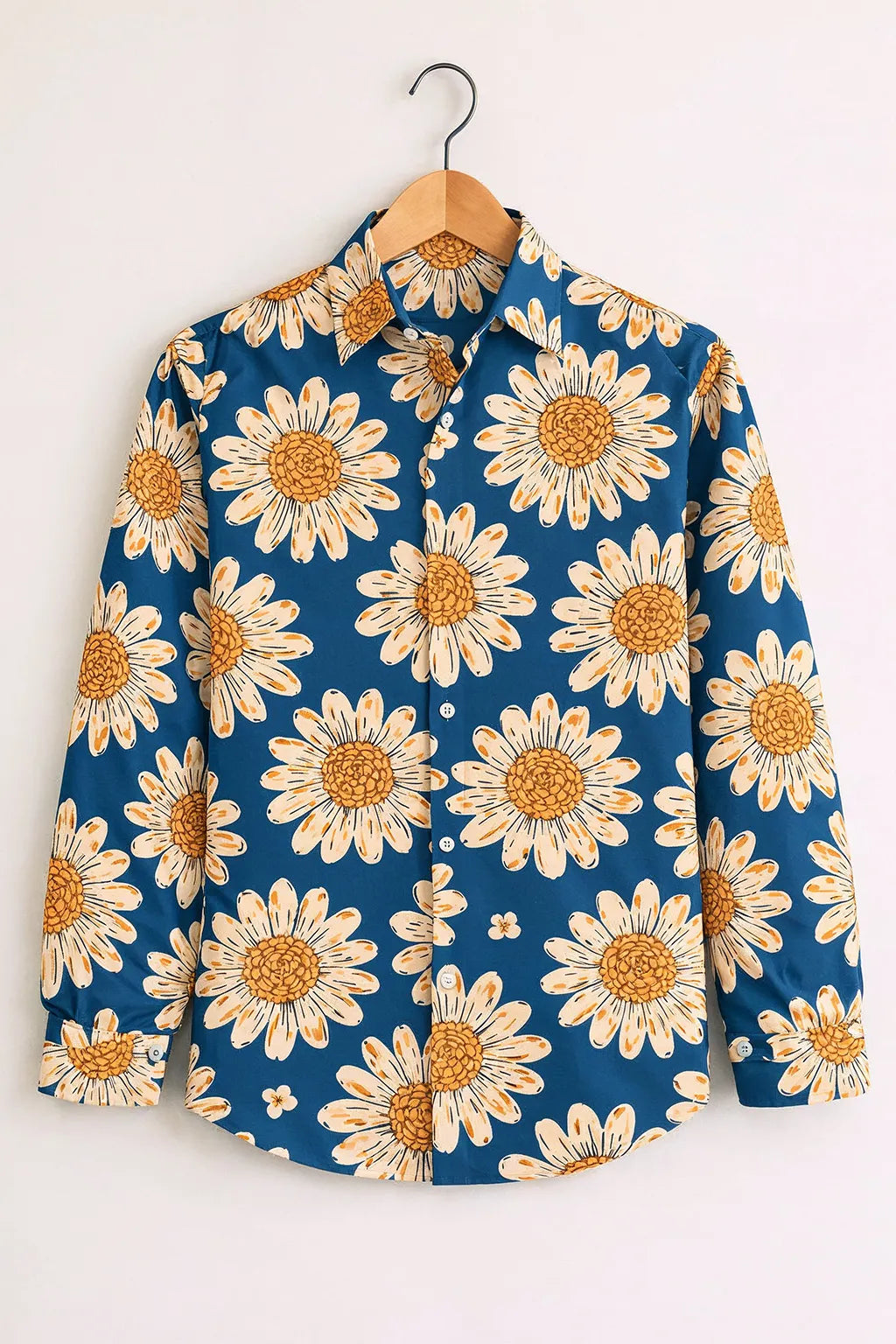 Sunflower Daisy Print Blue Premium Shirt