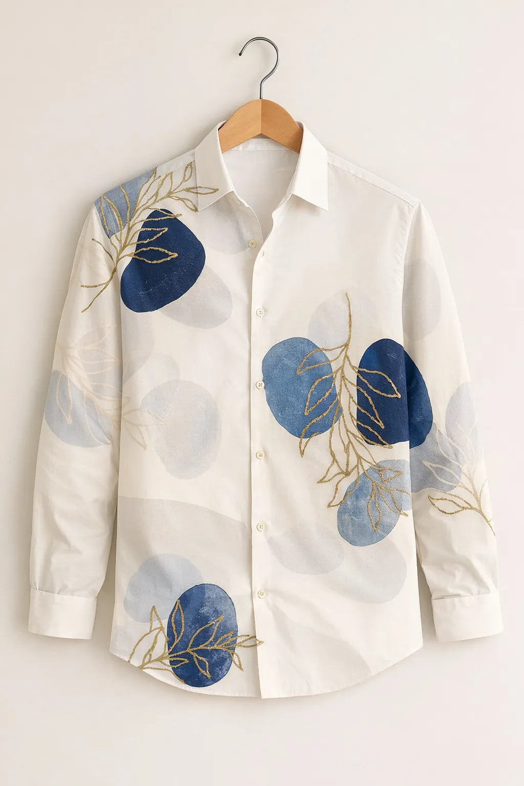 Abstract Leaf & Circle Print White Premium Shirt