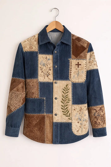 Men's Indigo Patchwork Corduroy Shirt