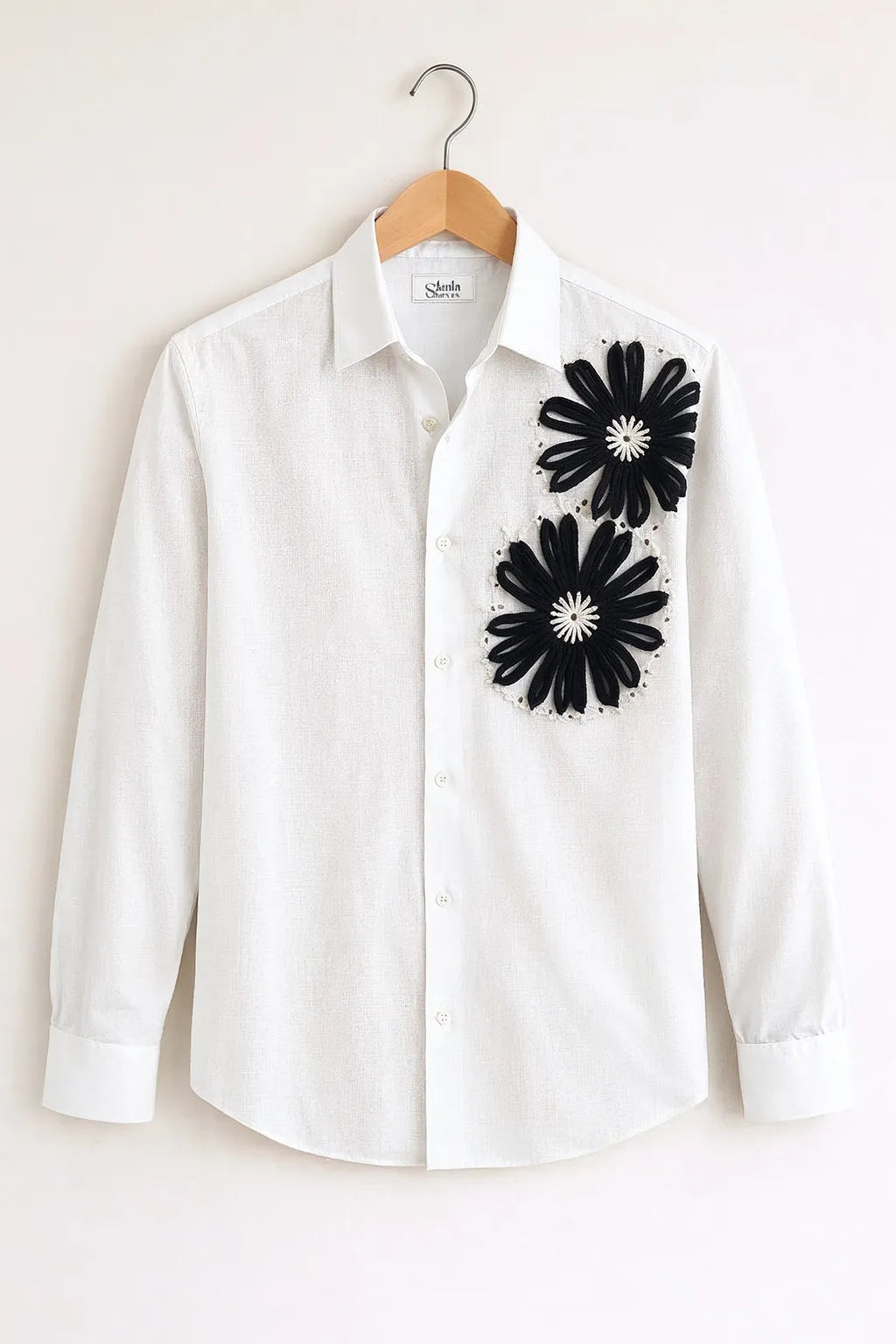 Black Floral Appliqué White Premium Shirt