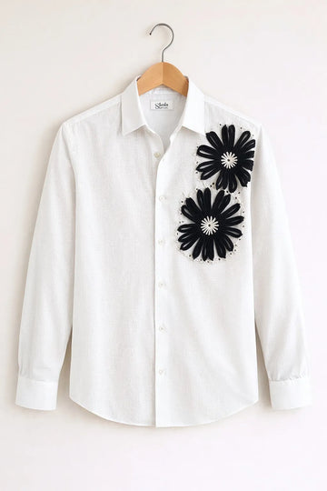 Black Floral Appliqué White Premium Shirt