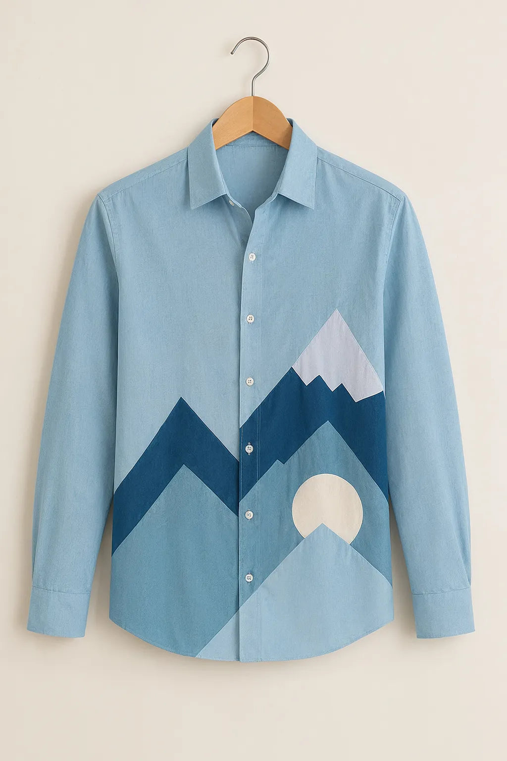 Men's Sky Blue Mountain Horizon Printed Shirt