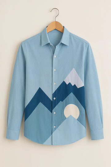 Men's Sky Blue Mountain Horizon Printed Shirt