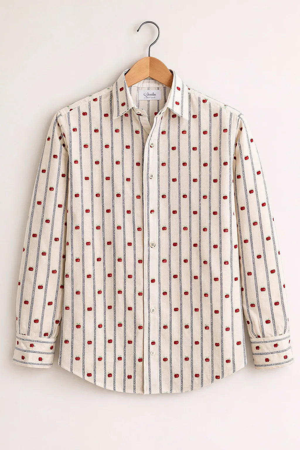 Apple Motif Vertical Stripe Cream Premium Shirt