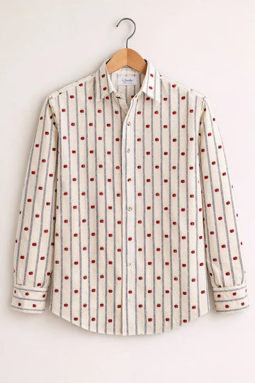 Apple Motif Vertical Stripe Cream Premium Shirt