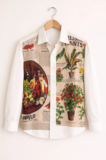 White Vintage Botanical Wine Art Print Shirt