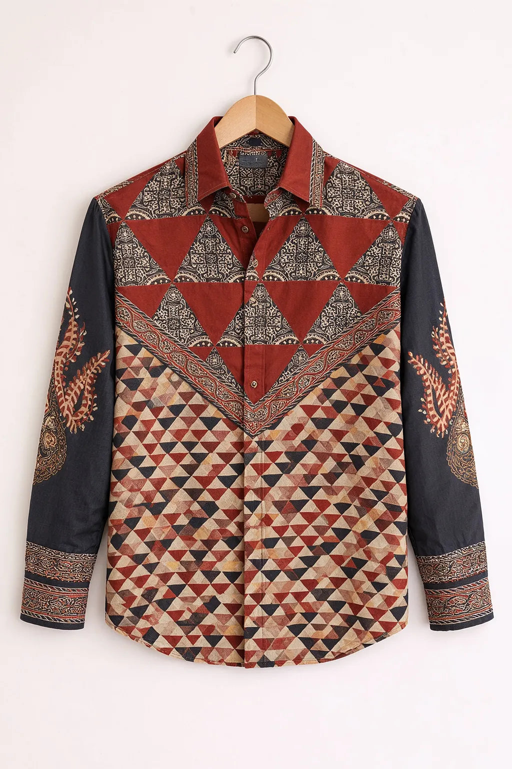 Rust Tribal Geometric Patchwork Shirt