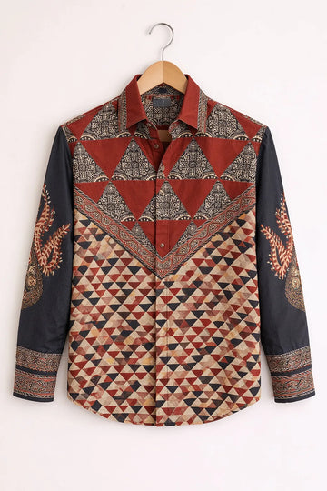 Rust Tribal Geometric Patchwork Shirt