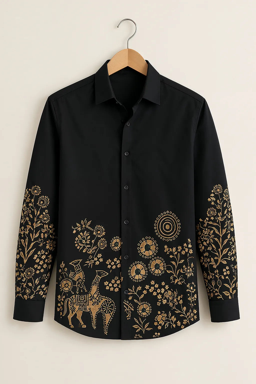 Men's Black Warli Art Printed Shirt