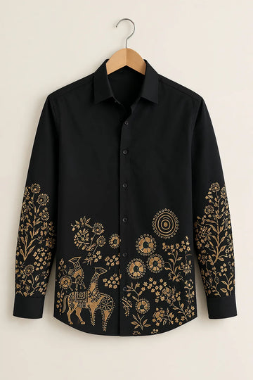Men's Black Warli Art Printed Shirt