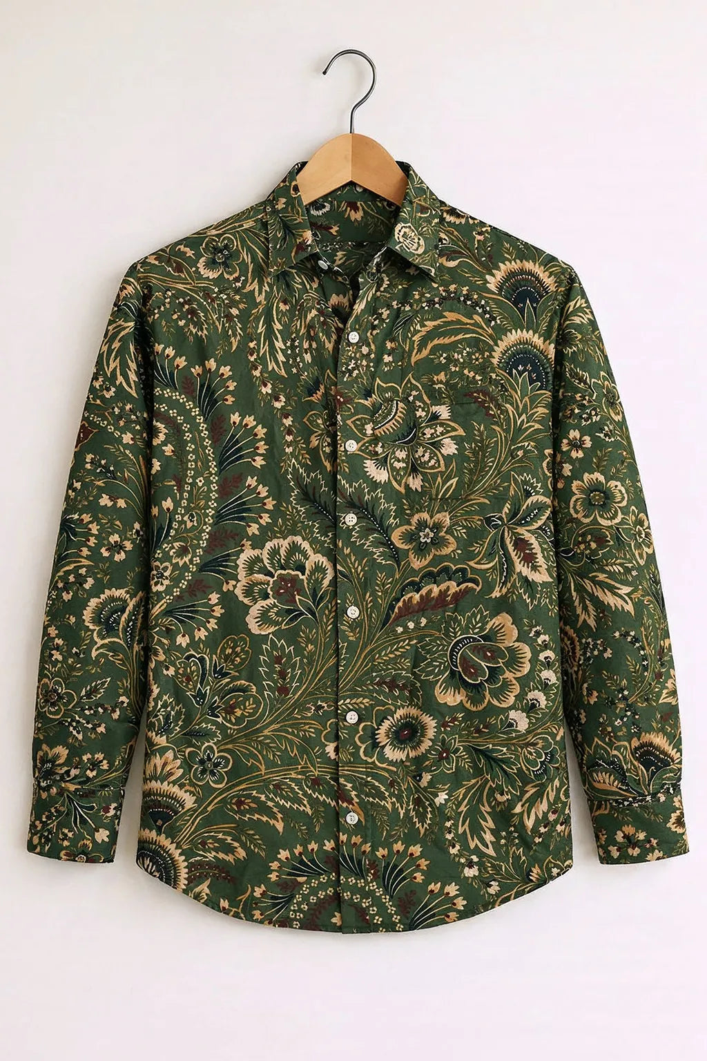 Oriental Floral All-Over Print Green Premium Shirt