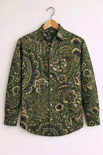Oriental Floral All-Over Print Green Premium Shirt