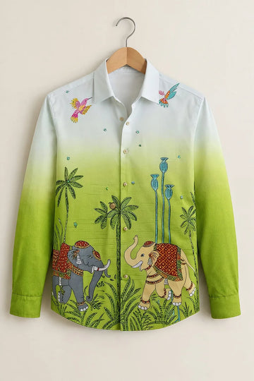 Men's Green Ombre Elephant Heritage Print Shirt