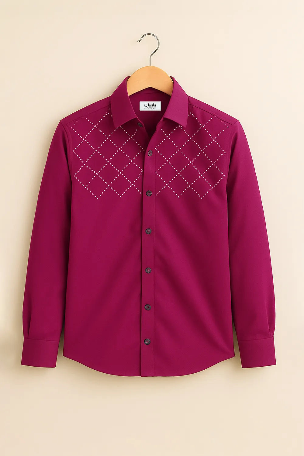 Men’s Classic Maroon Shirt with Subtle White Dot Embellishments