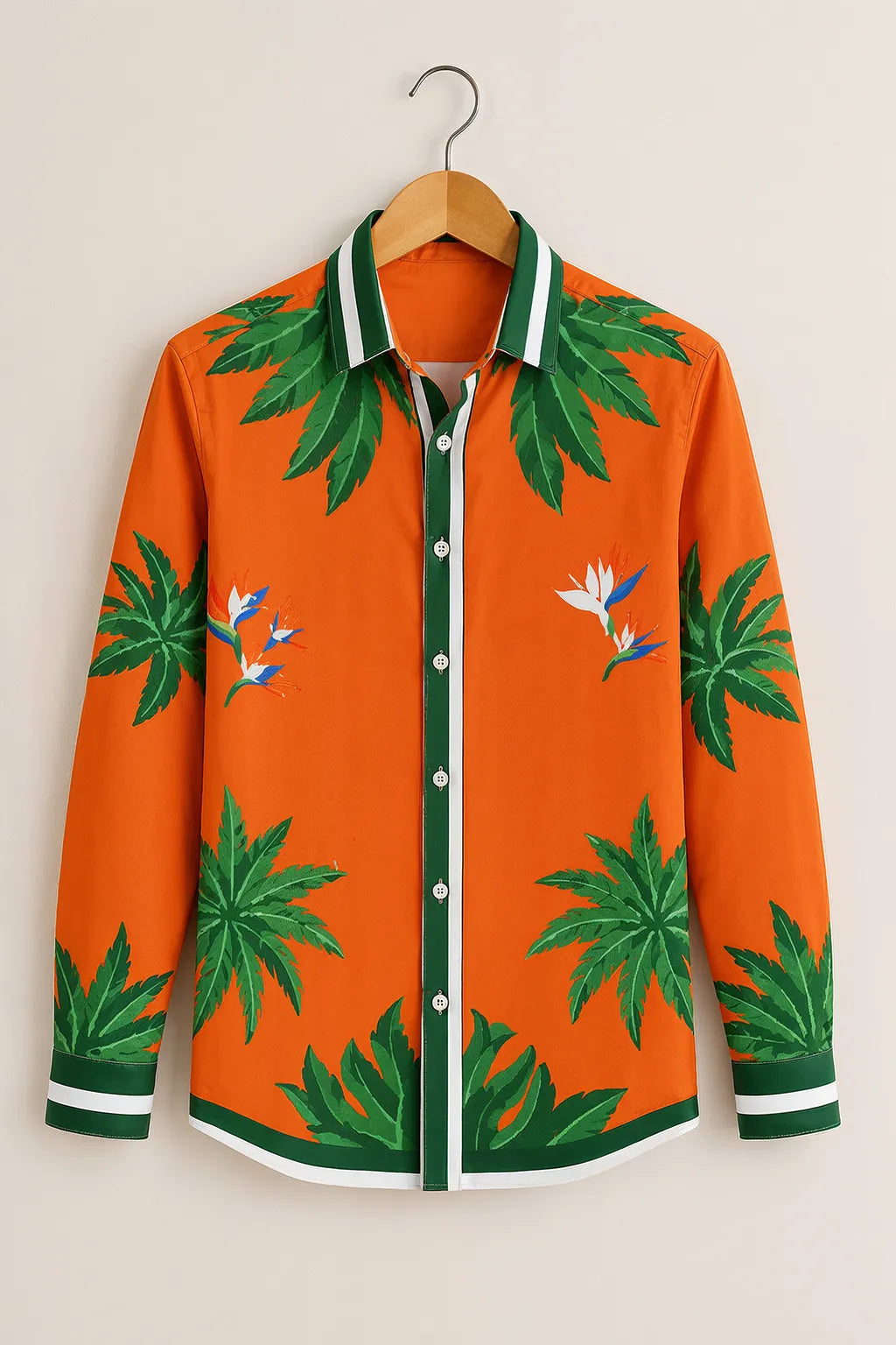 Men's Orange Tropical Palm Printed Shirt