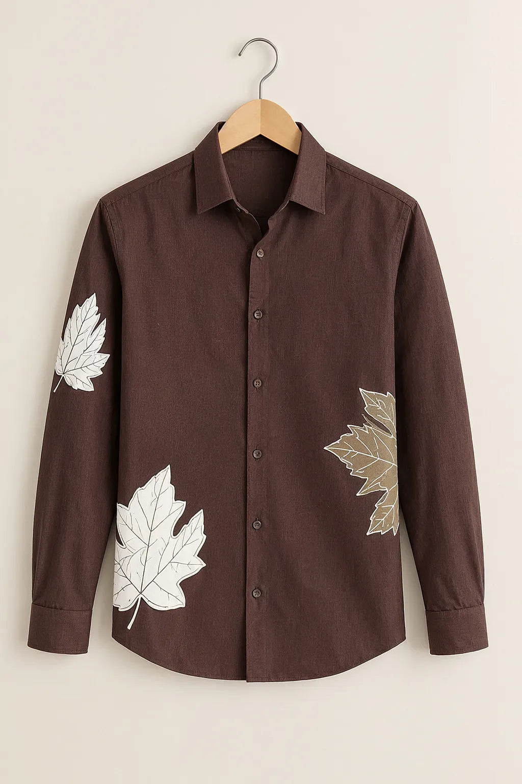 Men's Coffee Maple Leaf Printed Shirt