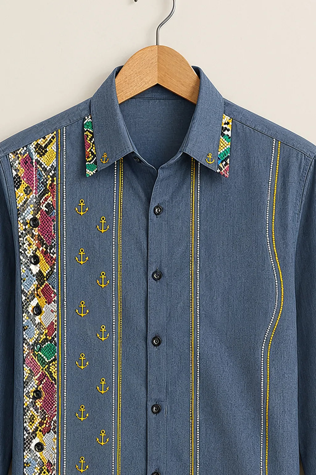 Men's Steel Blue Nautical Panel Printed Shirt