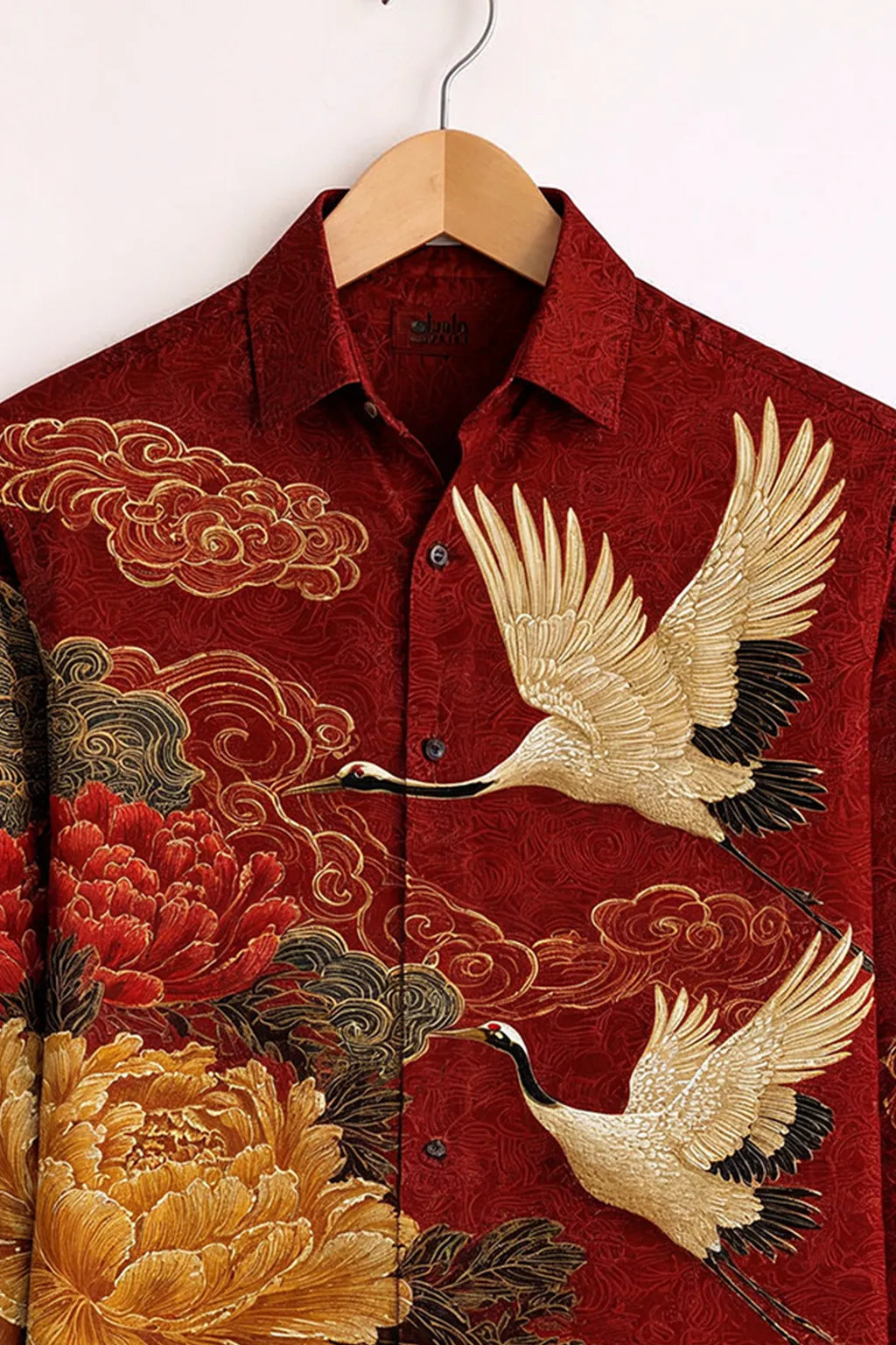 Luxury Oriental Print Shirt – Crimson