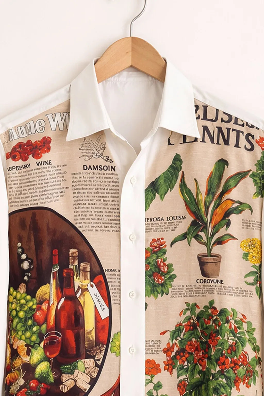 White Vintage Botanical Wine Art Print Shirt
