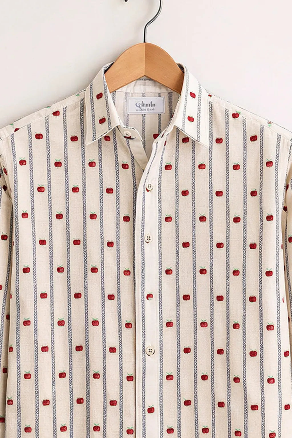 Apple Motif Vertical Stripe Cream Premium Shirt