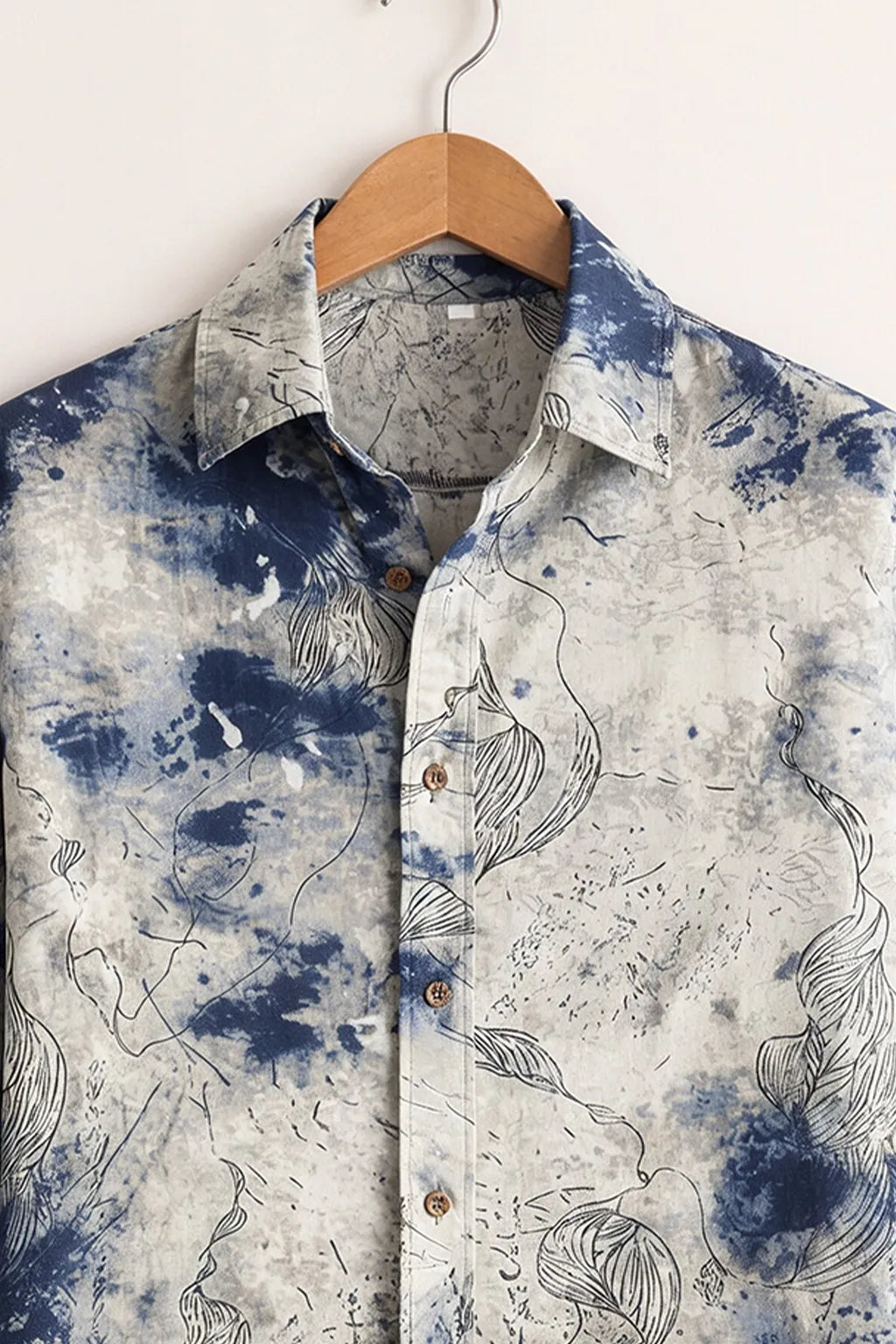 Men's Indigo Artistic Texture Design Shirt