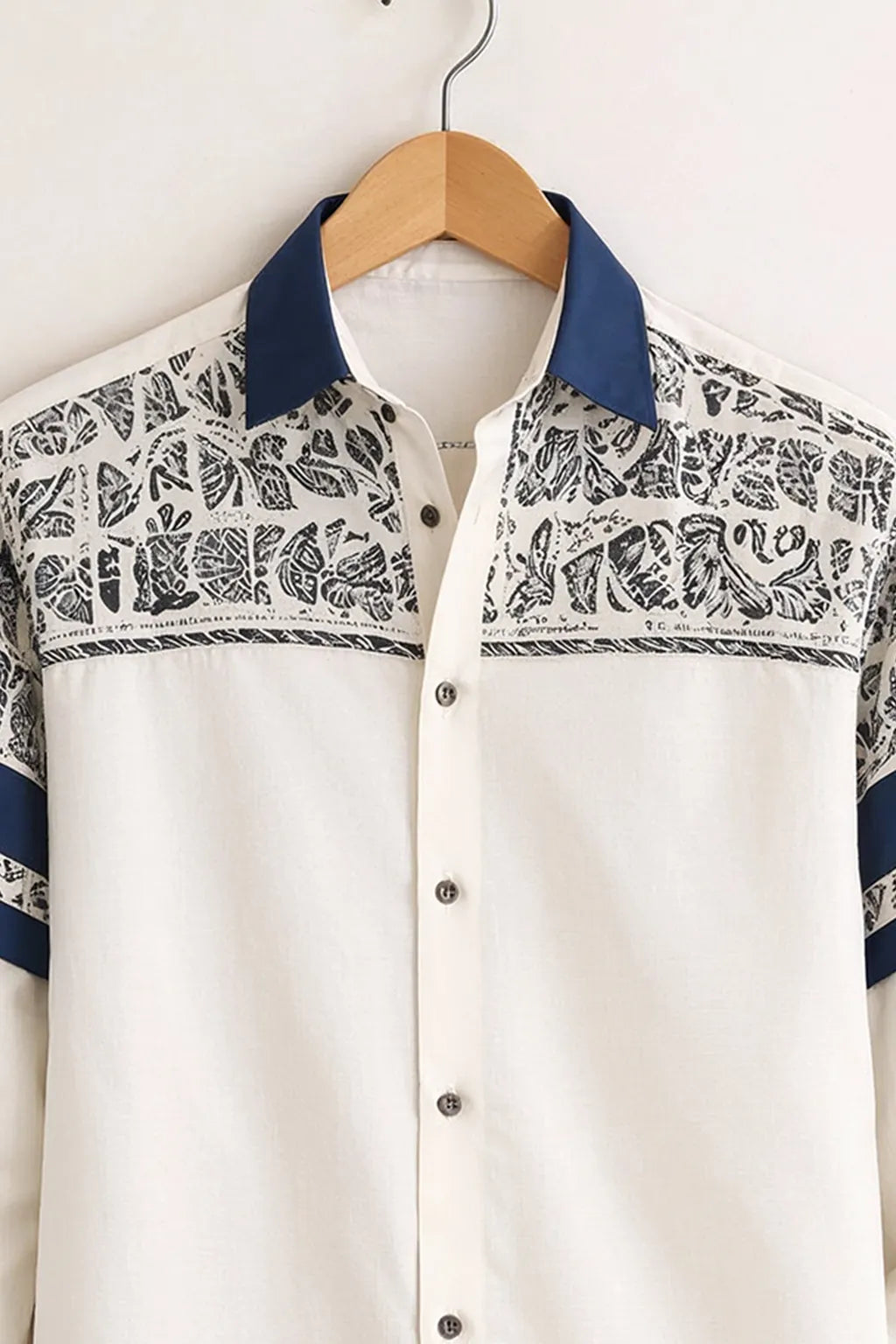 Tribal Panel Contrast Collar White Premium Shirt