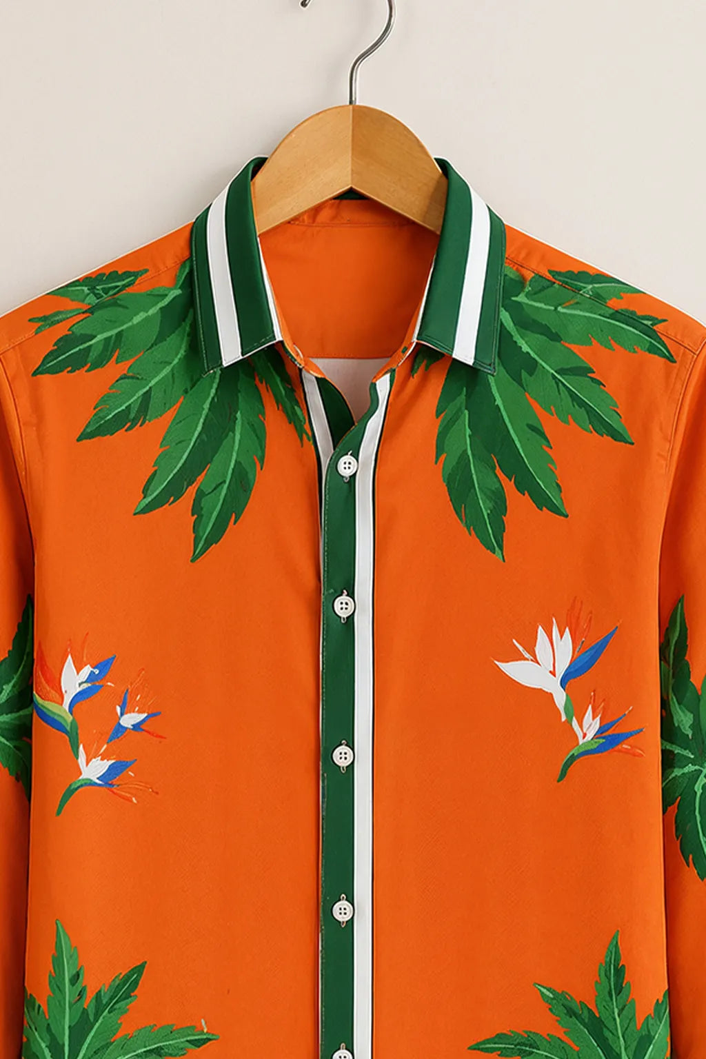 Men's Orange Tropical Palm Printed Shirt