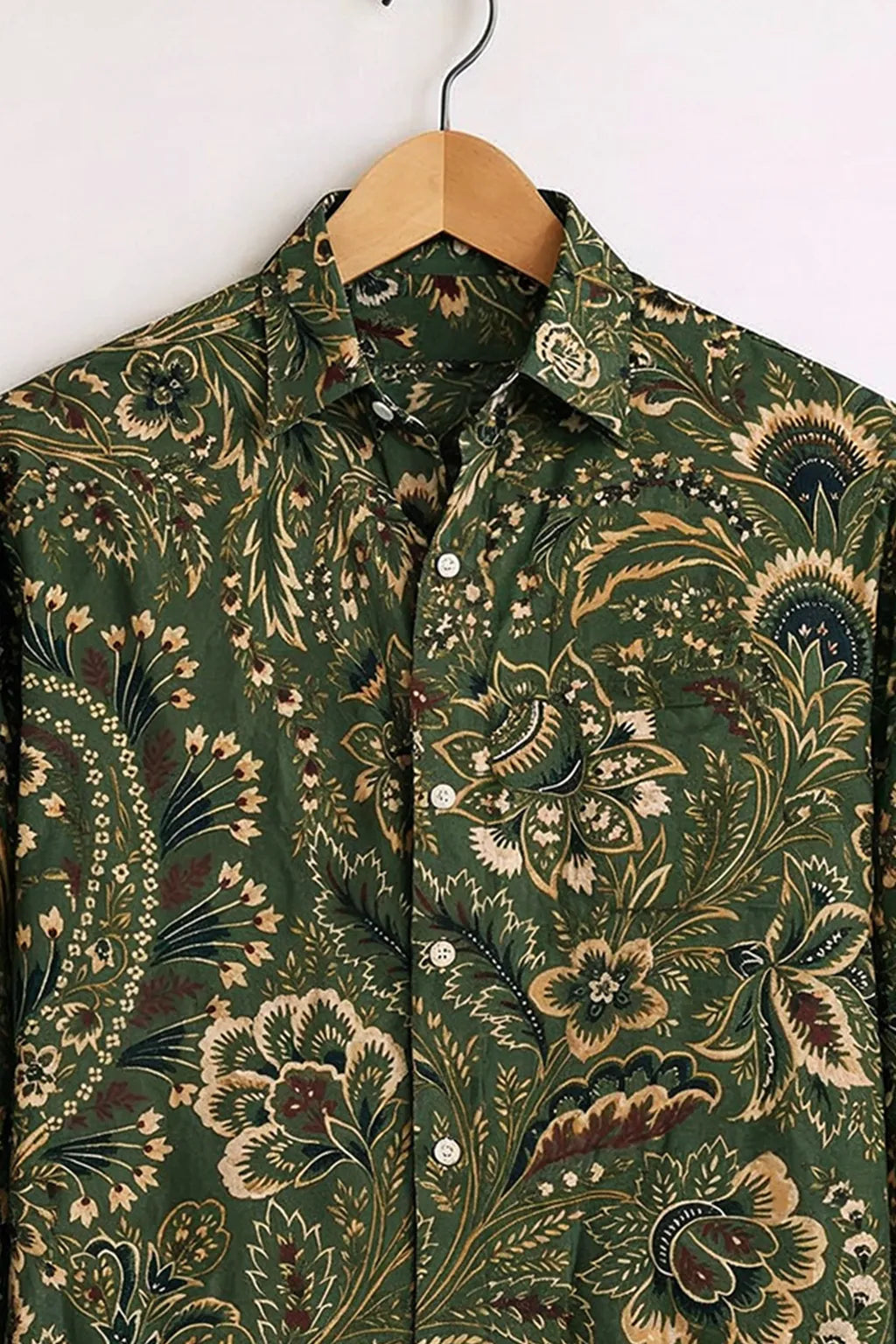 Oriental Floral All-Over Print Green Premium Shirt