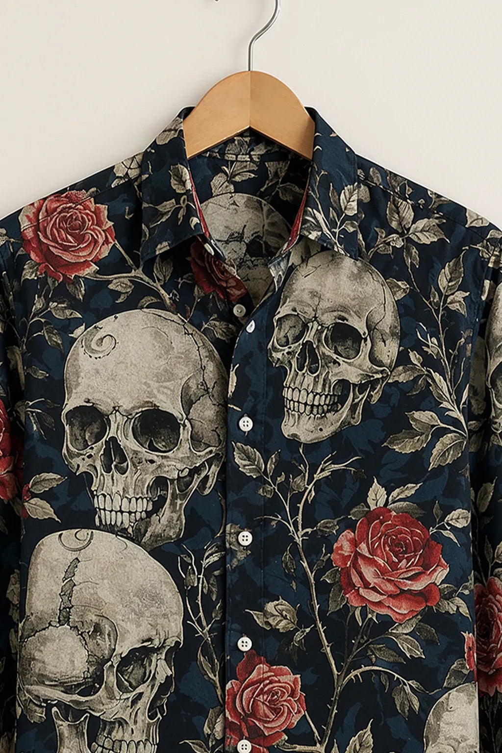 Men's Gothic Skull Rose Printed Shirt