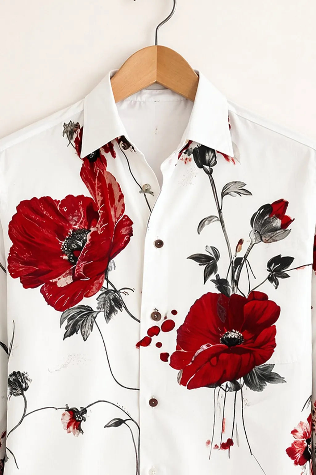 Men's White Red Floral Print Shirt